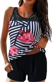 [Generic] Womens Swimming Suits Underwire Swimsuits with Boyshorts Suits Control Bathing Tummy Tank Swimwears Tankinis Set Swimsuit Underwire Bra (b-Pink, XL)