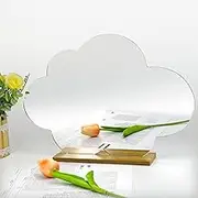 Auconda Cloud Shape Irregular Mirror, Acrylic Mirror with Wood Stand, Wall-Mount Frameless Makeup Mirror(Cloud)