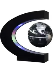 Floating Globe with LED Lights C Shape Magnetic Levitation World Map Black