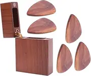 Kisangel Guitar Pick Holder Walnut Wood Storage Box with Picks Elegant Plectrum Display Case for Guitar Accessories Compact and Portable Design for Musicians