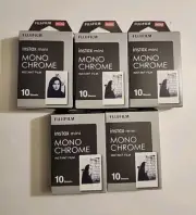 New (5) Fujifilm Instax Mini Mono Chrome Instant Film (10 Sheets Each) - 11/23+