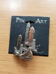 Spoontiques Pin Art lighthouses and sailboat pin NOS with tag Mixed Metals