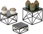 Black Metal & Gray Wood Nesting Tabletop Cupcake Riser, Cake Stand, 3 Piece Set