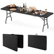 Costway 245cm Outdoor Portable Folding Picnic Table Patio Large Tabletop Dining Desk w/Carrying Handle/Safe Lock Black