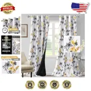 Elegant Cattleya Floral Printed Blackout Curtains - 108 Inch Long Set of 2