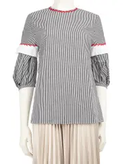 Striped Red Stitch Detail Blouse