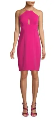 Aidan Mattox Cutout Sleeveless Halter Cocktail Dress, Bright Pink,12
