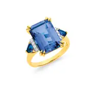 9ct Gold Created Sapphire & Diamond Ring Total Diamond Weight=.10ct in Blue