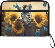 YMXFXP Expandable Filing Folder Zebra Fence Sunflower, 13-Pocket Funny Cute Design with Sticky Labels, A4 Letter Size Document Organizer for Office, School, Boys, Girls