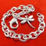 Bracelet Bangle Genuine Real 925 Sterling Silver Filled Dragon Fly Charm Design
