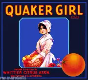 Whittier Los Angeles County Quaker Girl #2 Orange Citrus Fruit Crate Label Print