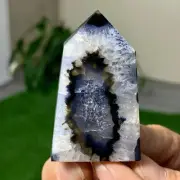 42G Natural black blossom stripe agate Obelisk Quartz Crystal Tower Healing