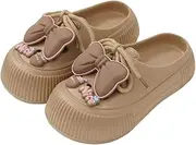 [Hhhchpm] Women's Cute Clogs, Platform Lace Up Soft Sole Bowknot Decor Shoes, Closed Toe Summer Beach & Garden Mules