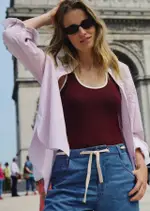 [Lorna Jane] Retro Rib Tank Top in Red, Viscose, Size - Large L Plum Red