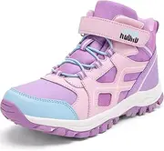 [R CORD] Kids Hiking Boots Waterproof Girls Hiking Boots Durable TPR Traction Outsole Girls Hiking Shoes Anti-Skid Athletic Hook and Loop Closure Kids Hiking Shoes for Outdoor, Purple, 1 Little Kid
