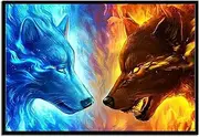 DIY 5D Full Drill Diamond Painting Kit for Adults Embroidery Cross Stitch Ice Wolf and Fire Wolf Canvas Wall Art Painting Home Decor