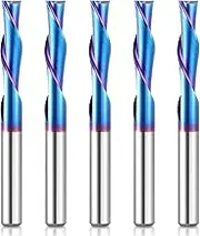 HQMaster Spiral Router Bit Downcut 1/4 Inch Shank Solid Carbide CNC Router Bit with Nano Blue Coating CNC Bits End Mill for Woodwork Mortise Slot Trim, 5 Pack