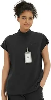 [Kitmaz] Medium Medical Scrub Tops for Women - Soft Stretch Mandarin Collar Oversized Fit Scrub Shirts with 3 Pockets Black, Black