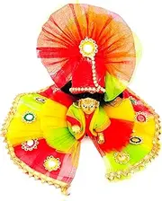 [KRISHFEB] Soft Fabric Net Laddu Gopal Ji Dress with Mukut || Colorful Bal Gopal Kanha Ji/Thakur Ji Heavy Mirror Work Fancy Dress || Dev Poshak Janmashtami Special Dress with Turban(Multicolor,