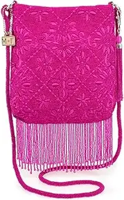 [MARY FRANCES] Benefit Beaded Crossbody Fringe Handbag, Pink, Pink