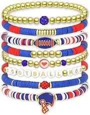 Football Mom Bracelets for Women Football Bracelets Red Blue Beaded Bracelets for women Elastic Charm Bracelet Football Mom Accessories Game Day Outfits Jewelry Gifts