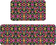 Hawaiian Flower Print Kitchen Floor Mat 2 Sets Non-Slip Rugs for Kitchen Laundry Office and Home Decor