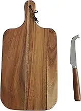 Acacia Wood Cheese Serving Board 2-Piece Set – Paddle-Style Cheese Board with Stainless Steel Knife – Charcuterie Set for Entertaining, Grazing & Gifting