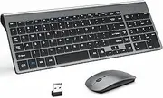Wireless Keyboard and Mouse with Mouse Pad Ultra Slim Combo, MOOJAY 2.4G USB Quiet Compact Scissor Switch Keyboard Mice Set with Cover, 2 AA and 2 AAA Batteries, for Laptop/PC/Windows - Gray Black
