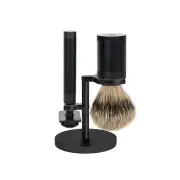 MÜHLE ROCCA Jet Black Stainless Steel 3-Piece Shaving Set - Silvertip Badge
