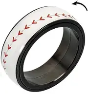 8mm White Color Baseball Ring | Sports Spinner Rings Band | Black Stainless Steel Worry Jewelry for Ballgame Enthusiasts, Players, and Fans on Birthdays, Anniversaries