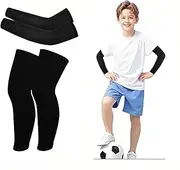 [Kiuiom] Long Compression Leg Sleeves and Anti-UV Sun Protection Arm Protectors, Includes 1 Pair of Arm Sleeves and 1 Pair of Leg Sleeves, Elastic, Breathable, for Youth Volleyball, Basketball, Football