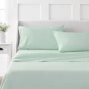 [MARTHA STEWART] 100% Cotton Twin Sheets Set - 3 Piece, Soft, Smooth, Durable, Easy Care, 16" Deep Pocket Sheets, Bedding Sheet, Sateen Sheet, 1 Flat, 1 Fitted, 1 Pillowcase, Dorm Essential, Mint Green