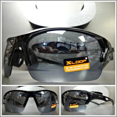 Mens WRAP AROUND SPORTY CYCLING FISHING BIKER Motorcycle SUN GLASSES Black Frame
