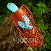 Handmade Beautiful knife pancake Tooled leather sheath wastern Style girlfriend.