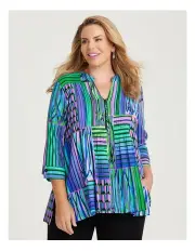 [Taking Shape] Zoe Check Zip Natural Top in Multi