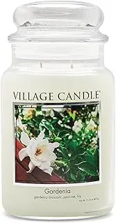[Village Candle] Gardenia Large Glass Apothecary Jar Scented Candle, 21.25 oz, White