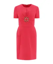 Elie Saab Cady Gathered Crewneck Dress 36,38 Red