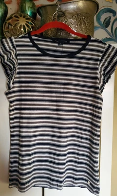 NEW Tommy Hilfiger striped T Shirt ruffled cap sleeve Brady Bunch 70s retro fun