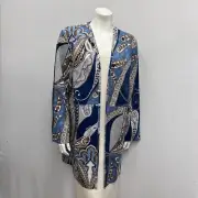 Chico's Faux Suede Topper Duster Jacket Blue & Brown Floral Hearts Printed NWT 2