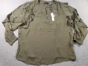 Tahari Shirt Women's Plus 2X Army Green Flutter Sleeve Blouse Stretch V-Neck