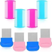 8 Pieces Flea Lice Combs Double Sided Lice Removal Comb Hair Grooming Comb with Metal Teeth (Pink, Blue, 3.5 x 2 Inch, 3.54 x 1.57 Inch)