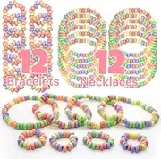 Candy Bracelets & Necklace Bulk 24 Count,(12 Bracelets & 12 Necklace) Individually Wrapped -Stretchable, Edible, Colorful Fruit Flavor for Party Favor Supplies and Goodie Bags Basket Fillers