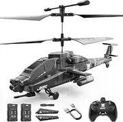 DEERC Apache RC Helicopter for Kids & Adults, Military Remote Control Helicopter Toy with LED Lights, 2 Batteries & USB-C Charging, 26 Mins Flight, Altitude Hold, Suitable for Boys Ages 8-12