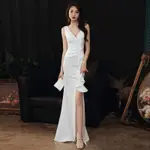WHITE EVENING DRESS SKIRT 2022 FEMALE TEMPERAMENT NOBLE SEXY