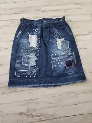 NEW ANTHROPOLOGIE Skirt Extra Small PILCRO Denim Embroidery Paperbag Waist Patch