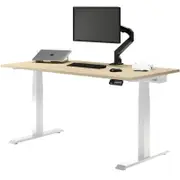Desky Dual Sit to Stand Classic Oak Melamine Desk 1800x750mm White Height Adjustable Legs