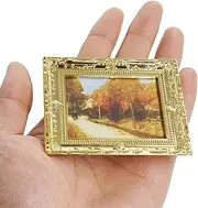 Odoria Dollhouse Wall Art Miniature: 1/12 Scale Framed Picture for Victorian Vintage Living Room - Mini Painting Golden Antique for Gallery - Tiny Artwork Landscape