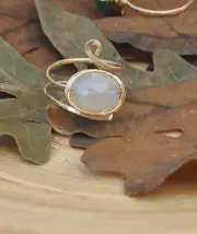 Light Blue Chalcedony Gold Filled Wire Wrapped Hammered Ring