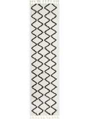 Saffia Natural Off-White Zigzag Brown Plush Boho Hallway Runner
