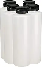 Pinnacle Mercantile Condiment Squeeze Bottles with Flip Top Hinged Black Cap 16 oz Set of 5 (Perfect for Condiments, Sauces, Dressings, BBQ, Ketchup) Made USA
